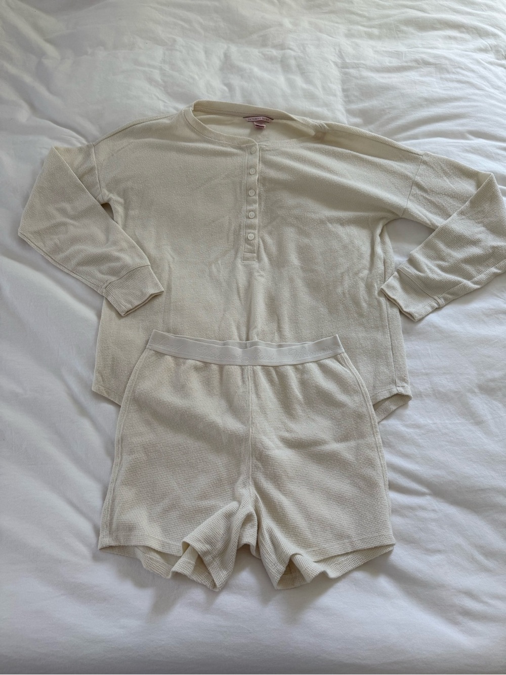 Victoria's Secret Cream Waffle-Knit Henley Top